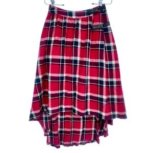 ALICE'S PIG Tartan Plaid High Low Midi Skirt Women's Size 4 Red Black Cream